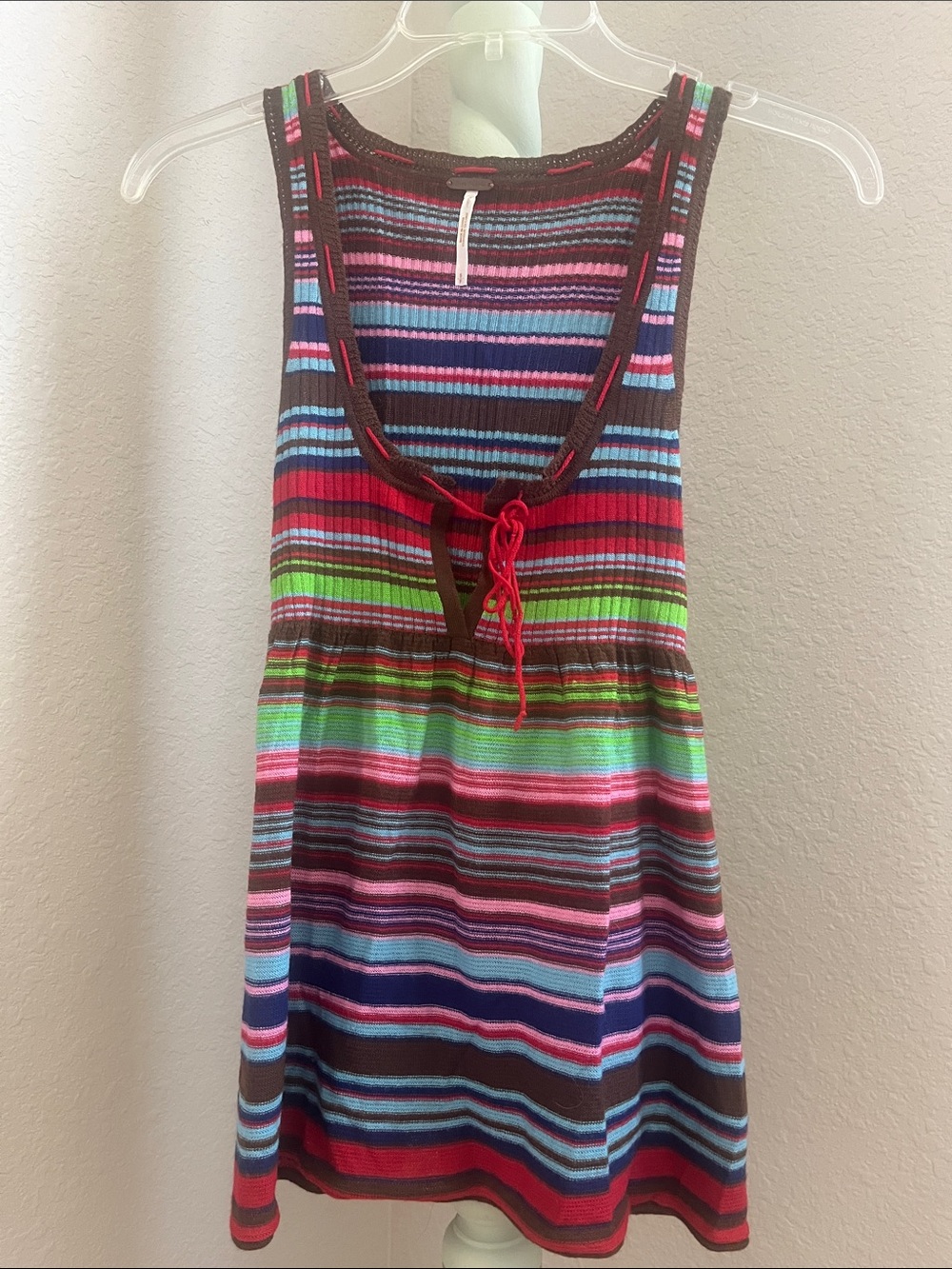 Free People Striped Ribbed Tank in Brown, Pink, Blue, Green, Red
